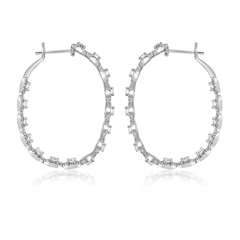 Oval Diamond Hoops in 18K White Gold